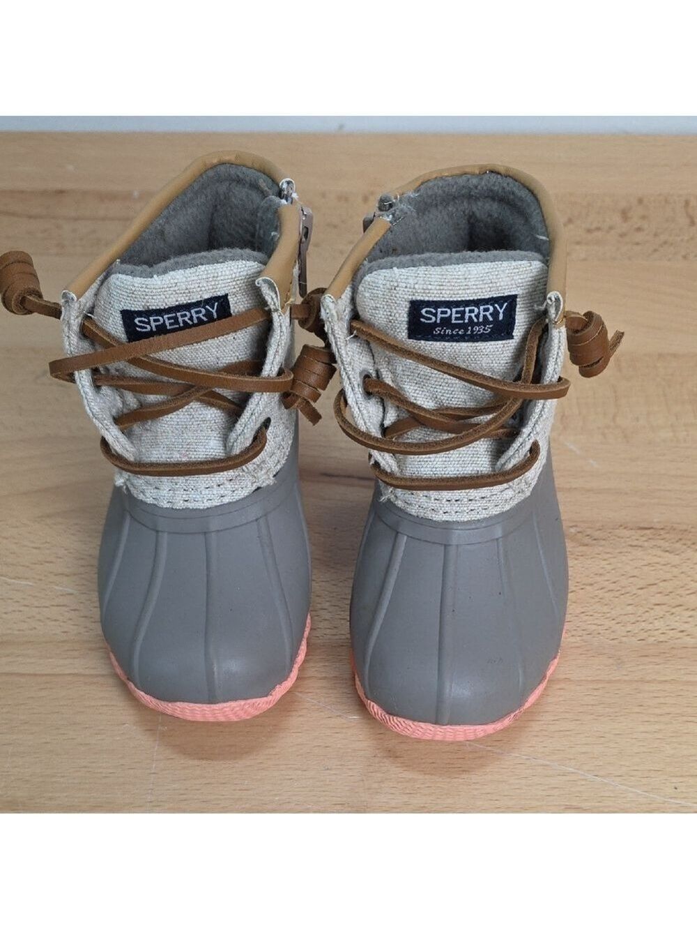 Sperry Kids Gray and Pink Waterproof Duck Boots Size 6